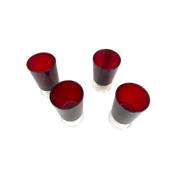 Vintage French Luminarc Ruby Red Wine Glasses Cranberry Glass Set Of Four Vintag - Picture 4 of 7